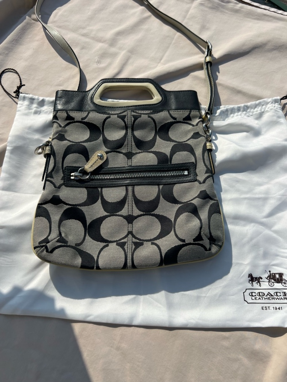 Coach Black and Cream Signature Crossbody Bag